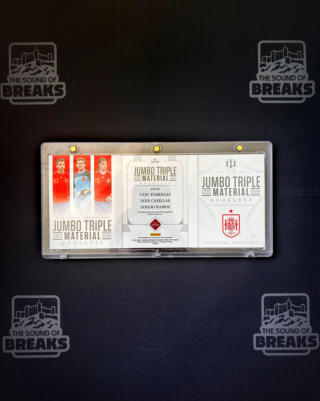Frabregas Casillas Ramos 2022-23 Panini National Treasures Road to FIFA World Cup Qatar Jumbo Triple Material Booklet 28/40 #TM-ESP